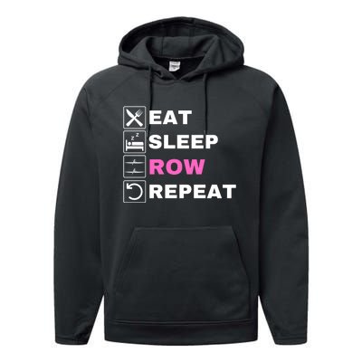 Eat Sleep Row Repeat, Erg Rowing Crew, Rowing Oar, Row Crew Performance Fleece Hoodie