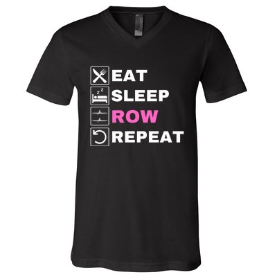 Eat Sleep Row Repeat, Erg Rowing Crew, Rowing Oar, Row Crew V-Neck T-Shirt