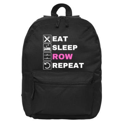 Eat Sleep Row Repeat, Erg Rowing Crew, Rowing Oar, Row Crew 16 in Basic Backpack