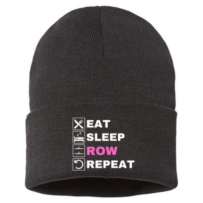 Eat Sleep Row Repeat, Erg Rowing Crew, Rowing Oar, Row Crew Sustainable Knit Beanie