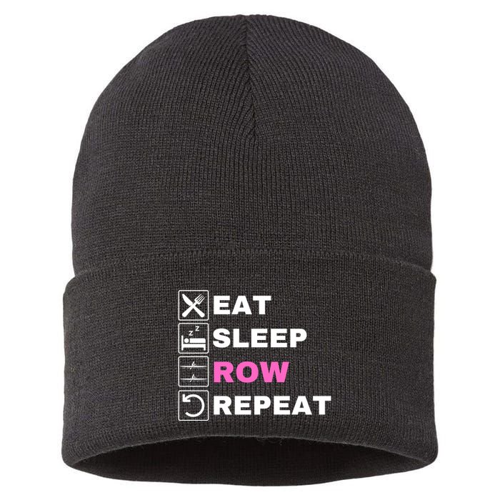 Eat Sleep Row Repeat, Erg Rowing Crew, Rowing Oar, Row Crew Sustainable Knit Beanie
