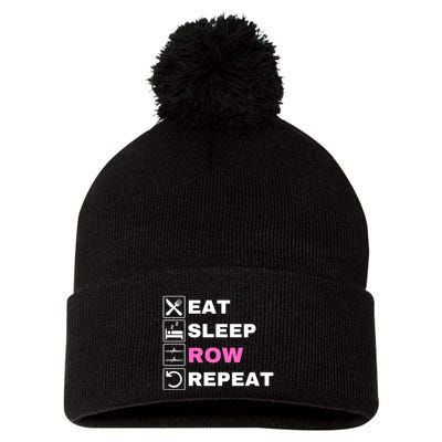 Eat Sleep Row Repeat, Erg Rowing Crew, Rowing Oar, Row Crew Pom Pom 12in Knit Beanie