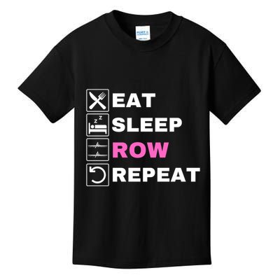 Eat Sleep Row Repeat, Erg Rowing Crew, Rowing Oar, Row Crew Kids T-Shirt