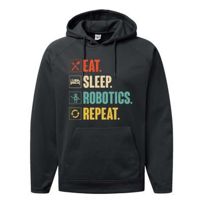 Eat Sleep Robotics Repeat Vintage Engineer Gift Performance Fleece Hoodie