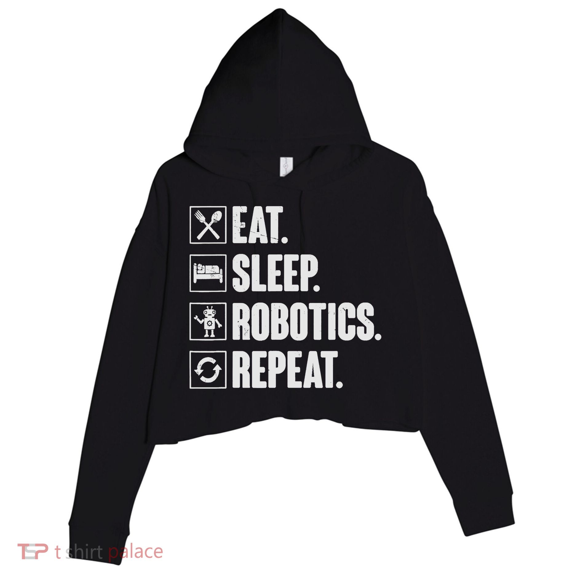 Eat Sleep Robotics Repeat Vintage Engineer Gift Crop Fleece Hoodie
