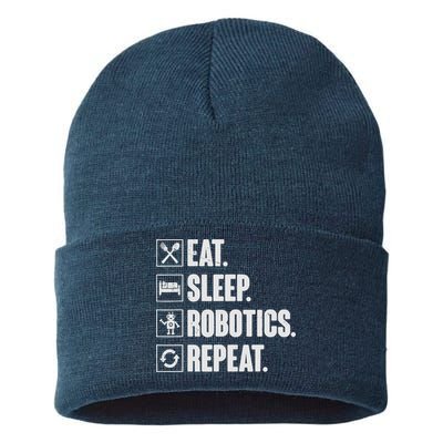 Eat Sleep Robotics Repeat Vintage Engineer Gift Sustainable Knit Beanie