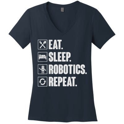 Eat Sleep Robotics Repeat Vintage Engineer Gift Women's V-Neck T-Shirt