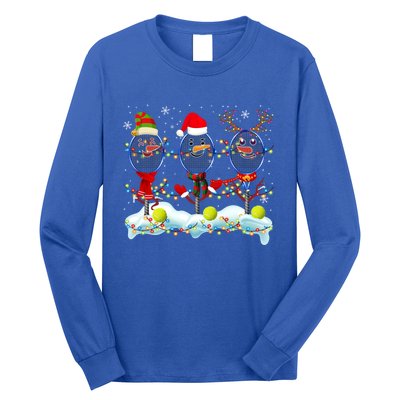 Elf Santa Reindeer Tennis Xmas Lights Tennis Player Gift Long Sleeve Shirt