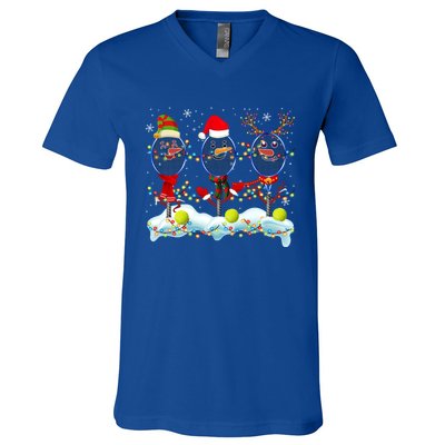 Elf Santa Reindeer Tennis Xmas Lights Tennis Player Gift V-Neck T-Shirt