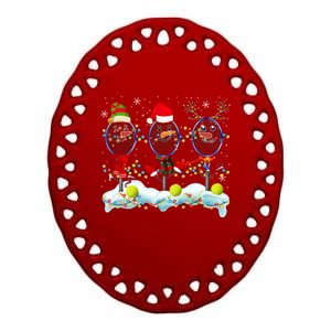 Elf Santa Reindeer Tennis Xmas Lights Tennis Player Gift Ceramic Oval Ornament