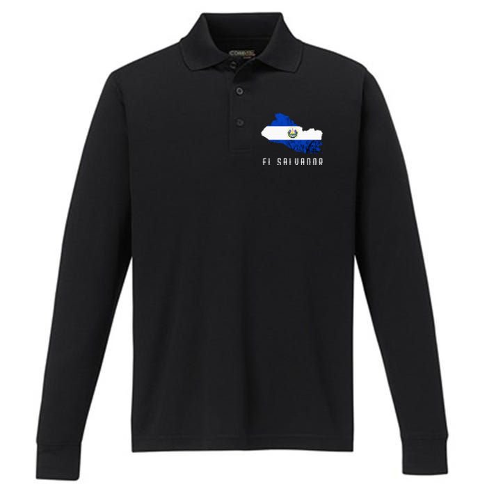 El Salvador Republica De El Salvador Map Salvadorean Performance Long Sleeve Polo