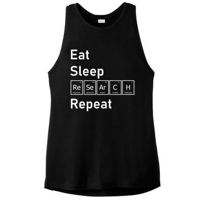 Eat Sleep Research Repeat Funny Science Chemistry Nerd Gift Ladies PosiCharge Tri-Blend Wicking Tank