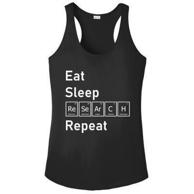 Eat Sleep Research Repeat Funny Science Chemistry Nerd Gift Ladies PosiCharge Competitor Racerback Tank