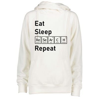 Eat Sleep Research Repeat Funny Science Chemistry Nerd Gift Womens Funnel Neck Pullover Hood