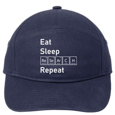 Eat Sleep Research Repeat Funny Science Chemistry Nerd Gift 7-Panel Snapback Hat