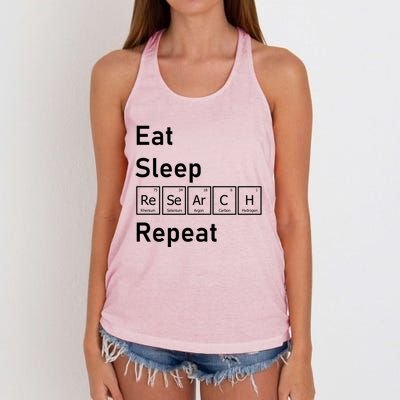 Eat Sleep Research Repeat Funny Science Chemistry Nerd Gift Women's Knotted Racerback Tank