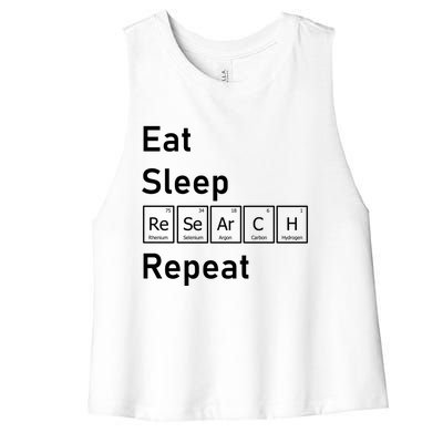 Eat Sleep Research Repeat Funny Science Chemistry Nerd Gift Women's Racerback Cropped Tank