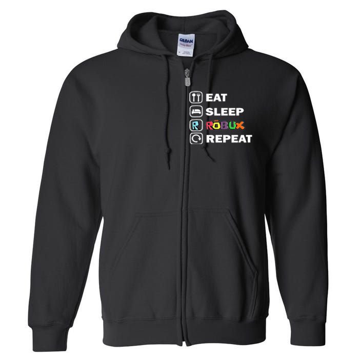 Eat Sleep Robux Repeat Noob And Professional Gamer Full Zip Hoodie