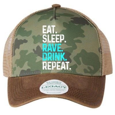 Eat Sleep Rave Repeat Funny Raving Gift Legacy Tie Dye Trucker Hat