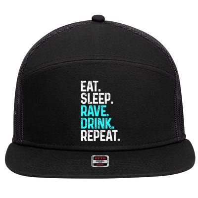 Eat Sleep Rave Repeat Funny Raving Gift 7 Panel Mesh Trucker Snapback Hat