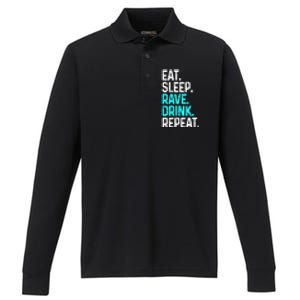 Eat Sleep Rave Repeat Funny Raving Gift Performance Long Sleeve Polo