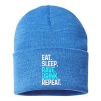 Eat Sleep Rave Repeat Funny Raving Gift Sustainable Knit Beanie