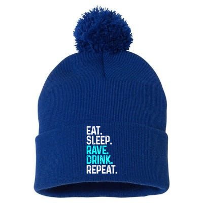 Eat Sleep Rave Repeat Funny Raving Gift Pom Pom 12in Knit Beanie