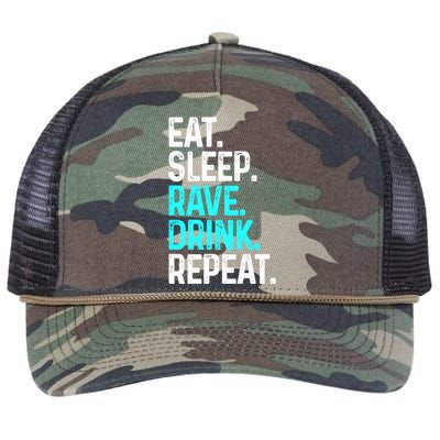 Eat Sleep Rave Repeat Funny Raving Gift Retro Rope Trucker Hat Cap