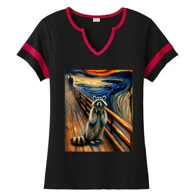 Expressionist Scream Raccoon Lovers | Artistic Raccoon Ladies Halftime Notch Neck Tee