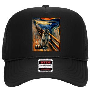 Expressionist Scream Raccoon Lovers | Artistic Raccoon High Crown Mesh Back Trucker Hat