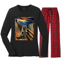 Expressionist Scream Raccoon Lovers | Artistic Raccoon Women's Long Sleeve Flannel Pajama Set 