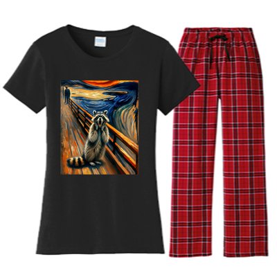 Expressionist Scream Raccoon Lovers | Artistic Raccoon Women's Flannel Pajama Set