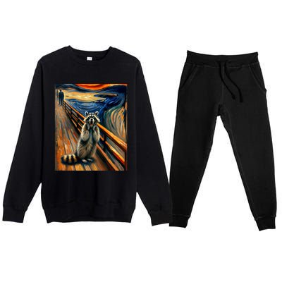 Expressionist Scream Raccoon Lovers | Artistic Raccoon Premium Crewneck Sweatsuit Set