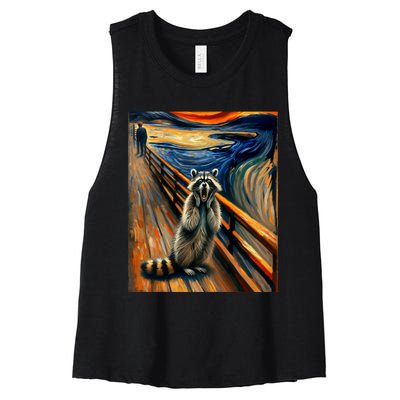 Expressionist Scream Raccoon Lovers | Artistic Raccoon Women's Racerback Cropped Tank