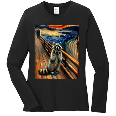 Expressionist Scream Raccoon Lovers | Artistic Raccoon Ladies Long Sleeve Shirt