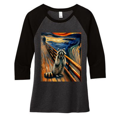 Expressionist Scream Raccoon Lovers | Artistic Raccoon Women's Tri-Blend 3/4-Sleeve Raglan Shirt