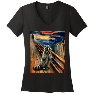 Expressionist Scream Raccoon Lovers | Artistic Raccoon Women's V-Neck T-Shirt