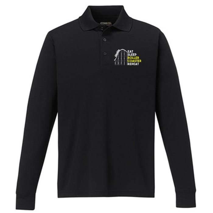 Eat Sleep Roller Coaster Repeat Funny Roller Coasters Performance Long Sleeve Polo