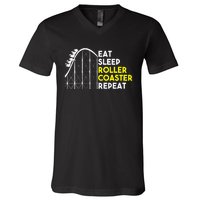 Eat Sleep Roller Coaster Repeat Funny Roller Coasters V-Neck T-Shirt