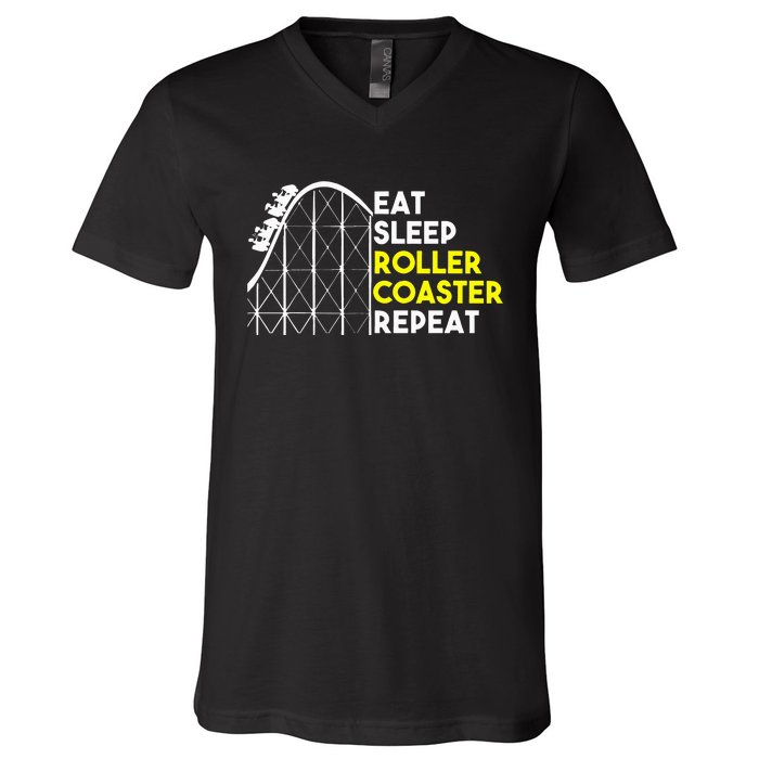 Eat Sleep Roller Coaster Repeat Funny Roller Coasters V-Neck T-Shirt