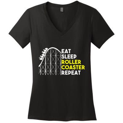 Eat Sleep Roller Coaster Repeat Funny Roller Coasters Women's V-Neck T-Shirt
