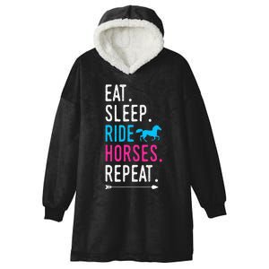 Eat Sleep Ride Horses Repeat Ride Equestrian Hooded Wearable Blanket