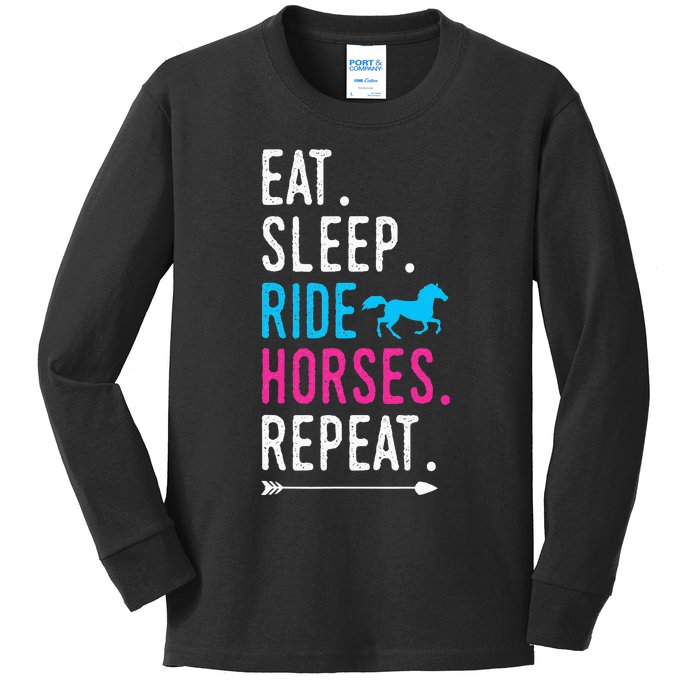 Eat Sleep Ride Horses Repeat Ride Equestrian Kids Long Sleeve Shirt