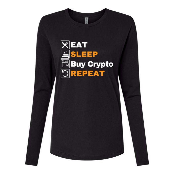 Eat Sleep Repeat Buy Crypto Bitcoin Blockchain Crypto Womens Cotton Relaxed Long Sleeve T-Shirt