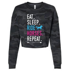 Eat Sleep Ride Horses Repeat Horse Ride Equestrian For Girl Cropped Pullover Crew