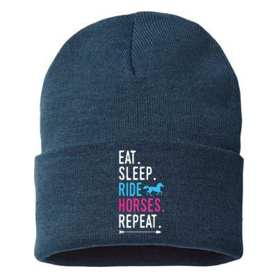 Eat Sleep Ride Horses Repeat Horse Ride Equestrian For Girl Sustainable Knit Beanie