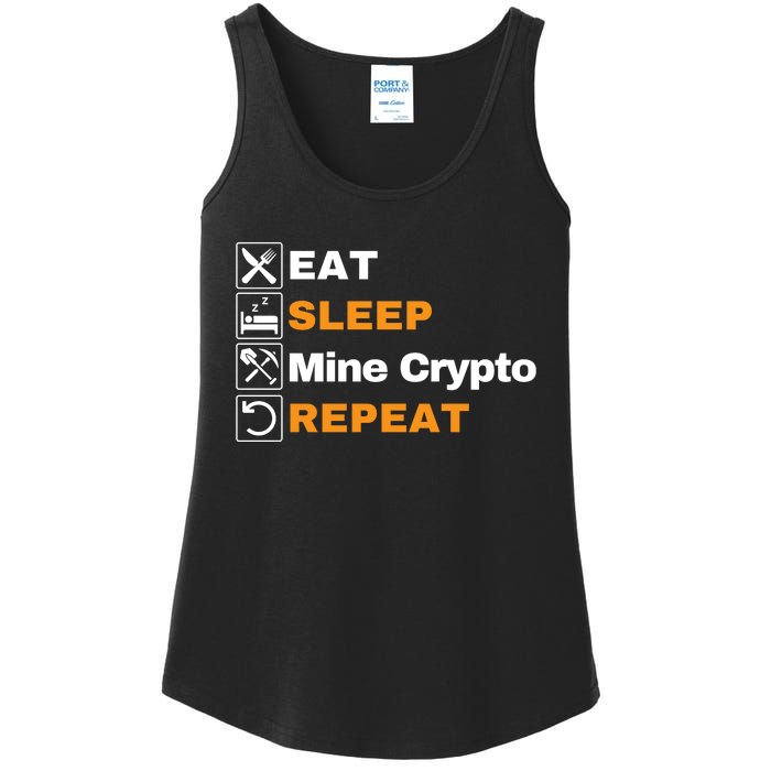 Eat Sleep Repeat Mine Crypto Bitcoin Blockchain DeFi HODL Ladies Essential Tank