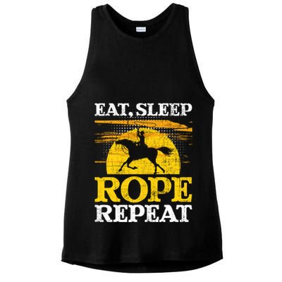 Eat Sleep Rope Repeat Cowboy Header Heeler Roping Lover Ladies PosiCharge Tri-Blend Wicking Tank