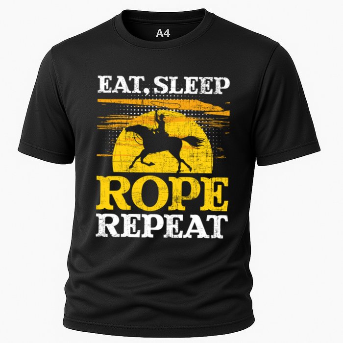 Eat Sleep Rope Repeat Cowboy Header Heeler Roping Lover Performance Shirt