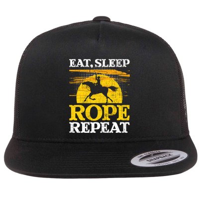 Eat Sleep Rope Repeat Cowboy Header Heeler Roping Lover Flatbill Hat